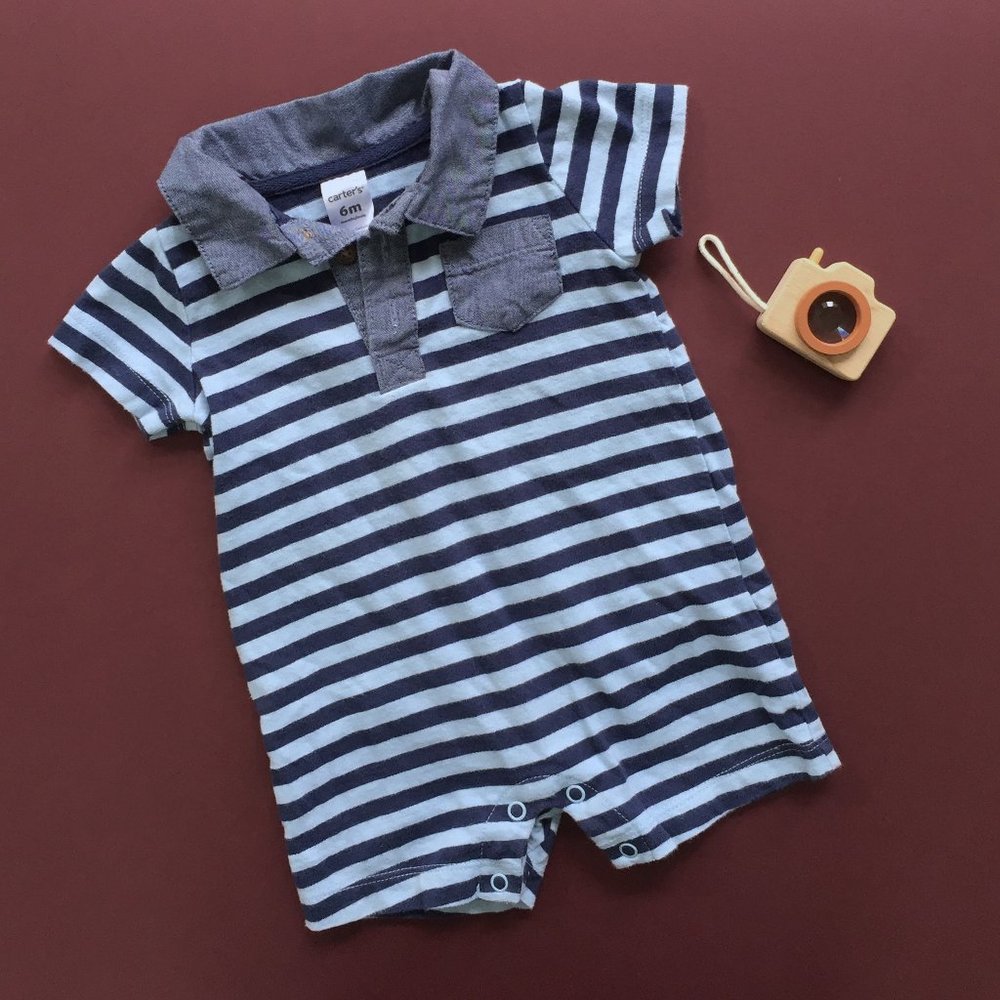 Cater's 6m Blue Striped Shorts-length Romper